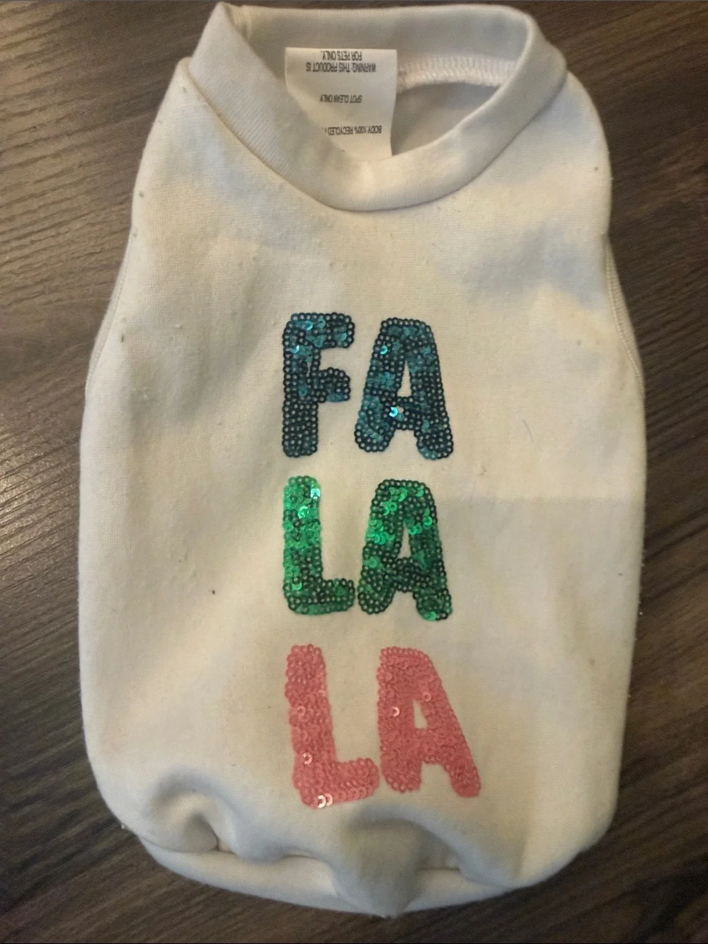 White Kids Sequin 'FA LA LA' Bib - Blue, Green & Pink